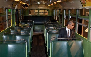 US President Barack Obama sits on the bus where Rosa Parks refused to give up her seat to a white passenger nearly 60 years ago in a landmark episode of the US civil rights movement. The country's first black president stopped to see the bus during a visit to the Henry Ford Museum in Dearborn, Michigan. 1. US President Barack Obama sits on the bus where Rosa Parks refused to give up her seat to a white passenger nearly 60 years ago in a landmark episode of the US civil rights movement. The country's first black president stopped to see the bus during a visit to the Henry Ford Museum in Dearborn, Michigan.
